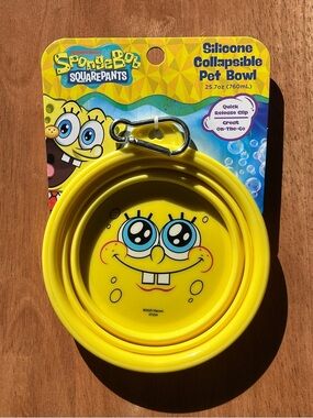 SpongeBob SquarePants Dog/Cat Silicone Collapsible Water/Food Bowl w Clip - NWT